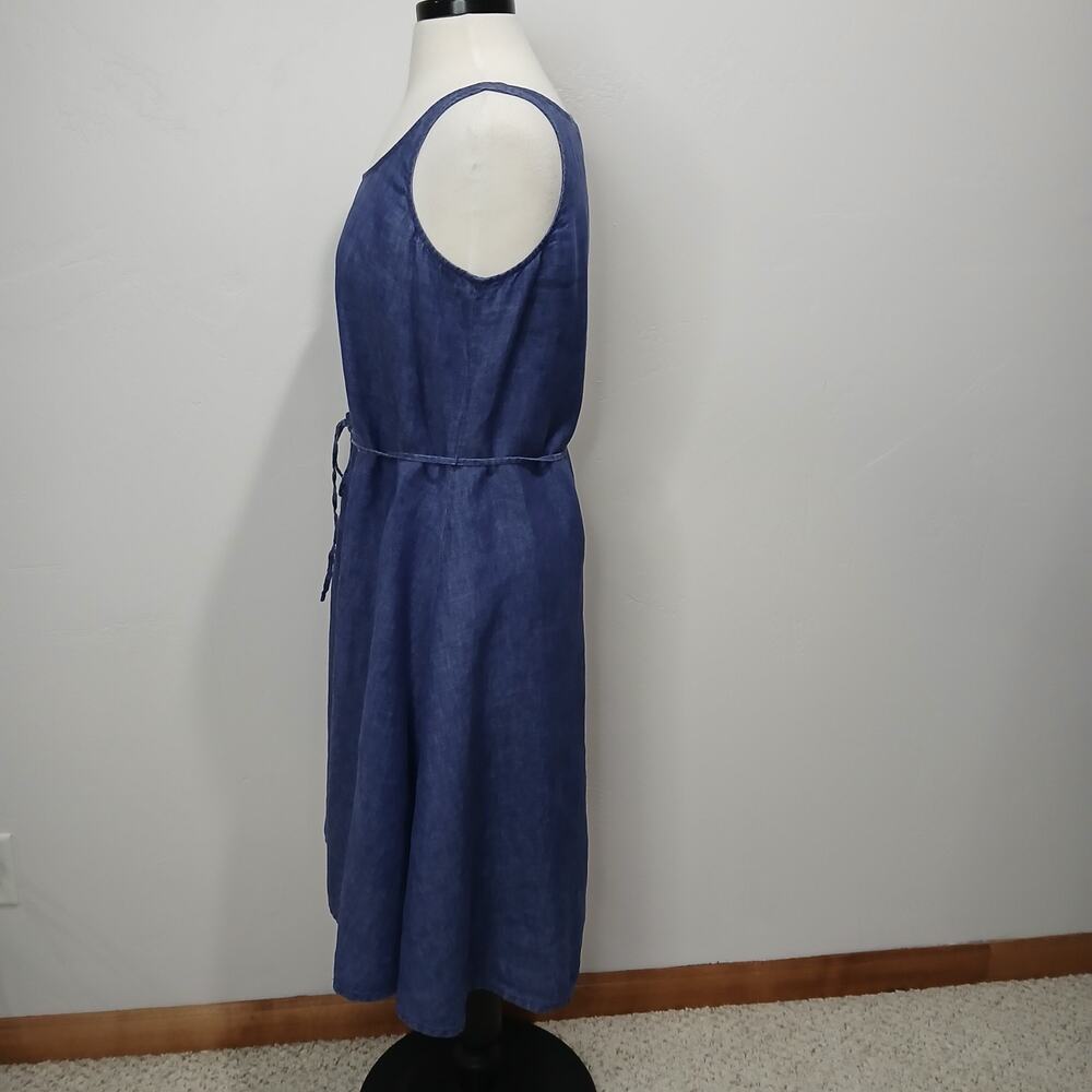 Eileen Fisher Linen Dress Size Small Blue Sleeveless Strappy Tie Waist Fit Flare - Picture 5 of 16